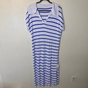 Saodimallsu White & Blue Striped Beach Bathing Suit Coverup Dress Size XXL NWT